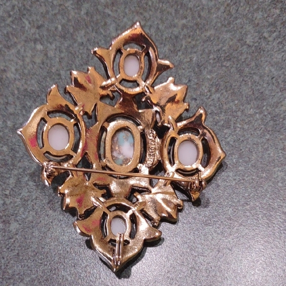 Vintage Sarah Coventry Gold ToneRemembrance Brooch Faux Turquois and Pearl - Picture 3 of 7